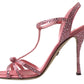 Dolce & Gabbana Pink Crystal Ankle Strap Shoes Sandals