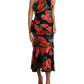 Dolce & Gabbana Black Shiny Silk Floral Print Draped Dress