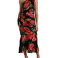 Dolce & Gabbana Black Shiny Silk Floral Print Draped Dress