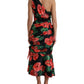 Dolce & Gabbana Black Shiny Silk Floral Print Draped Dress