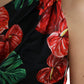 Dolce & Gabbana Black Shiny Silk Floral Print Draped Dress