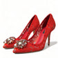 Dolce & Gabbana Red Taormina Lace Crystal Heels Pumps Shoes