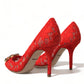 Dolce & Gabbana Red Taormina Lace Crystal Heels Pumps Shoes