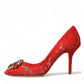 Dolce & Gabbana Red Taormina Lace Crystal Heels Pumps Shoes