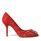 Dolce & Gabbana Red Taormina Lace Crystal Heels Pumps Shoes