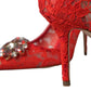 Dolce & Gabbana Red Taormina Lace Crystal Heels Pumps Shoes