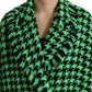 Dolce & Gabbana Green Houndstooth Full Sleeve Long Coat Jacket