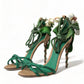 Dolce & Gabbana Green Flower Satin Heels Sandals Shoes