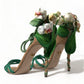 Dolce & Gabbana Green Flower Satin Heels Sandals Shoes