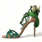 Dolce & Gabbana Green Flower Satin Heels Sandals Shoes