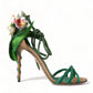 Dolce & Gabbana Green Flower Satin Heels Sandals Shoes