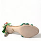 Dolce & Gabbana Green Flower Satin Heels Sandals Shoes