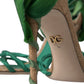 Dolce & Gabbana Green Flower Satin Heels Sandals Shoes