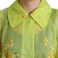 Dolce & Gabbana Green Silk Floral Embroidery Long Coat Jacket