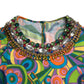 Dolce & Gabbana Multicolor Geometric Print Silk Crystals Midi Dress