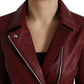 Dolce & Gabbana Bordeaux Leather Biker Coat Lambskin Jacket