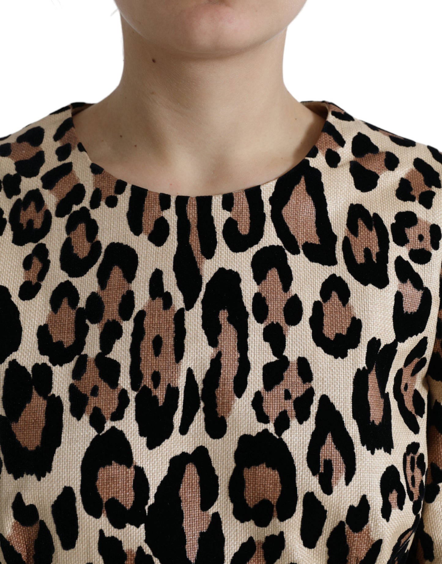Dolce & Gabbana Brown Leopard Print Nylon Aline Mini Dress