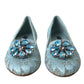 Dolce & Gabbana Blue Vally Taormina Lace Crystals Flats Shoes