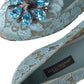 Dolce & Gabbana Blue Vally Taormina Lace Crystals Flats Shoes