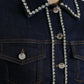 Dolce & Gabbana Dark Blue Crystal Trimmed Cotton Denim Jacket