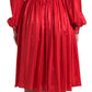 Dolce & Gabbana Red Satin Silk Button Down Belted Midi Dress