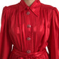 Dolce & Gabbana Red Satin Silk Button Down Belted Midi Dress