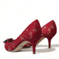 Dolce & Gabbana Red Taormina Lace Crystal Heels Pumps Shoes