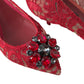 Dolce & Gabbana Red Taormina Lace Crystal Heels Pumps Shoes