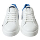 Dolce & Gabbana White Blue Leather Low Top Sneakers Shoes