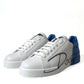 Dolce & Gabbana White Blue Leather Low Top Sneakers Shoes