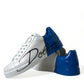 Dolce & Gabbana White Blue Leather Low Top Sneakers Shoes