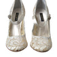 Dolce & Gabbana White Lace Crystals Heels Sandals Shoes