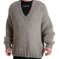 Dolce & Gabbana Gray Alpaca Fur V-neck Men Pullover Sweater