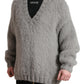 Dolce & Gabbana Gray Alpaca Fur V-neck Men Pullover Sweater