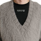 Dolce & Gabbana Gray Alpaca Fur V-neck Men Pullover Sweater