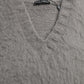 Dolce & Gabbana Gray Alpaca Fur V-neck Men Pullover Sweater