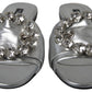 Dolce & Gabbana Silver Crystal Embellished Slides Flat Shoes