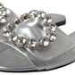 Dolce & Gabbana Silver Crystal Embellished Slides Flat Shoes