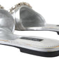 Dolce & Gabbana Silver Crystal Embellished Slides Flat Shoes