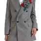 Dolce & Gabbana Gray Plaid Rose Applique Coat Blazer Jacket