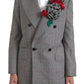Dolce & Gabbana Gray Plaid Rose Applique Coat Blazer Jacket