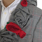 Dolce & Gabbana Gray Plaid Rose Applique Coat Blazer Jacket