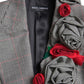 Dolce & Gabbana Gray Plaid Rose Applique Coat Blazer Jacket