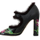 Dolce & Gabbana Black Leather Purple Tulip Mink Fur Pumps