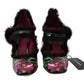 Dolce & Gabbana Black Leather Purple Tulip Mink Fur Pumps