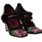 Dolce & Gabbana Black Leather Purple Tulip Mink Fur Pumps
