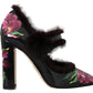 Dolce & Gabbana Black Leather Purple Tulip Mink Fur Pumps