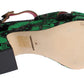 Dolce & Gabbana Green Brocade Snakeskin Roses Crystal Shoes