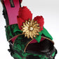 Dolce & Gabbana Green Brocade Snakeskin Roses Crystal Shoes