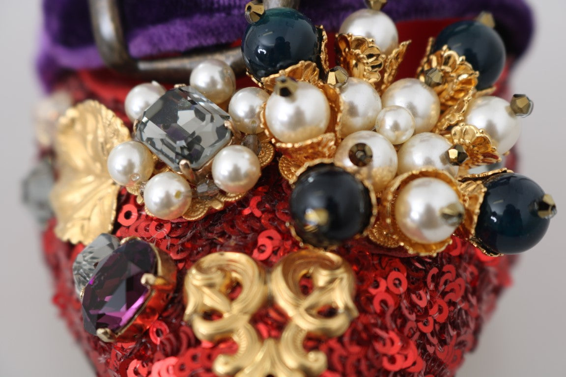 Dolce &amp; Gabbana 레드 스팽글 크리스탈 스터드 힐 슈즈